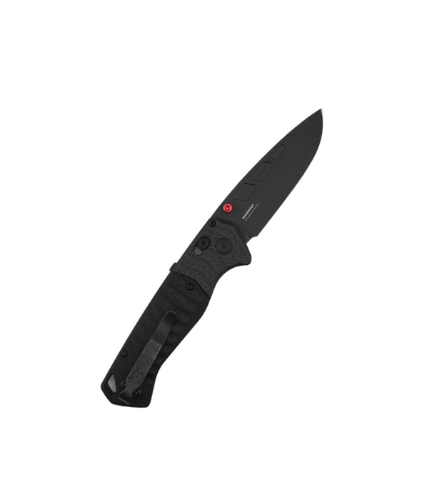 Benchmade PSK 593BK-01 AXIS-Assisted Folding Knife 3.4" CPM-MagnaCut Black Cerakote Drop Point Blade, Milled Black G10 Handles with Carbon Fiber Bolsters