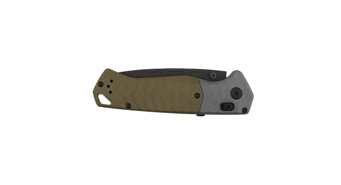 Benchmade PSK 593BK AXIS-Assisted Folding Knife 3.4" CPM-MagnaCut Cobalt Cerakote Drop Point Blade, Milled OD Green Handles with Grey G10 Bolsters