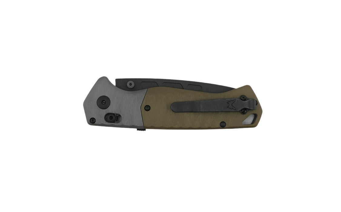 Benchmade PSK 593BK AXIS-Assisted Folding Knife 3.4" CPM-MagnaCut Cobalt Cerakote Drop Point Blade, Milled OD Green Handles with Grey G10 Bolsters