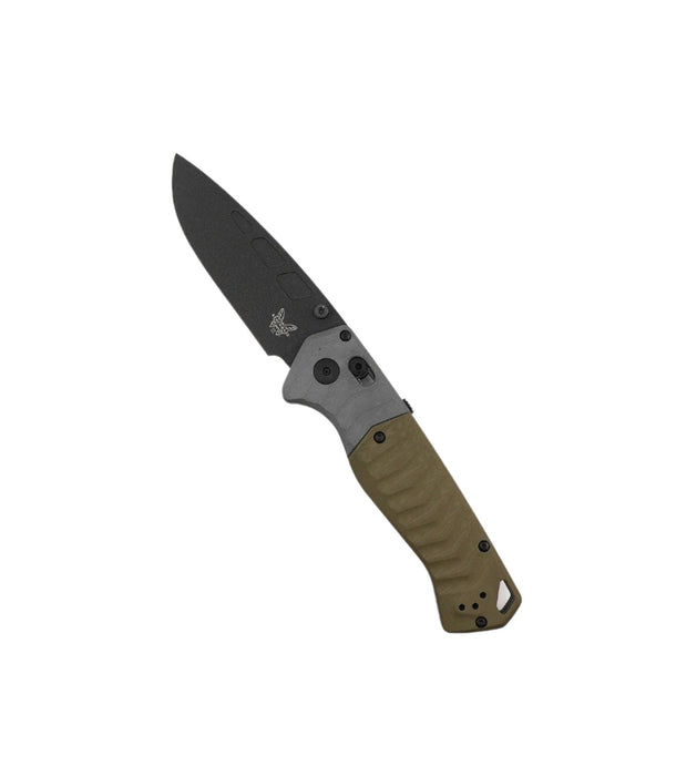 Benchmade PSK 593BK AXIS-Assisted Folding Knife 3.4" CPM-MagnaCut Cobalt Cerakote Drop Point Blade, Milled OD Green Handles with Grey G10 Bolsters