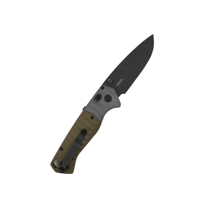 Benchmade PSK 593BK AXIS-Assisted Folding Knife 3.4" CPM-MagnaCut Cobalt Cerakote Drop Point Blade, Milled OD Green Handles with Grey G10 Bolsters