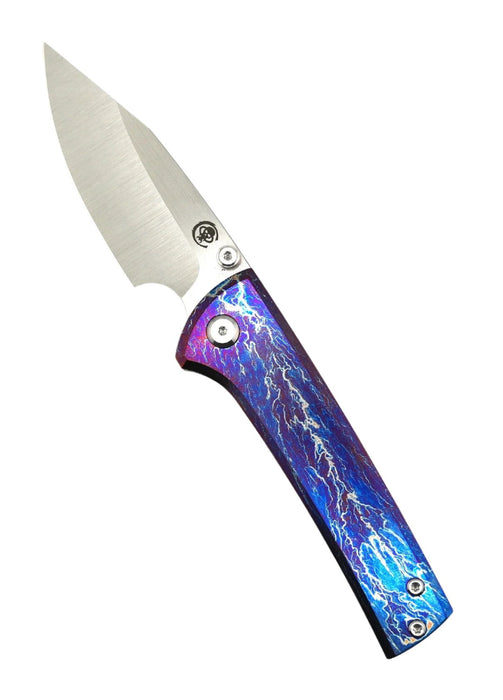 Custom Chaves Scapegoat Street Frame Lock Folding Knife Heat Antropic Ti Handles (3.50" Bohler M390) (Blurple Lightning)