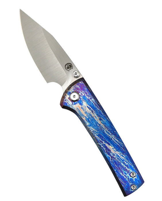 Custom Chaves Scapegoat Street Frame Lock Folding Knife Heat Antropic Ti Handles (3.50" Bohler M390) (Blue Lightning)