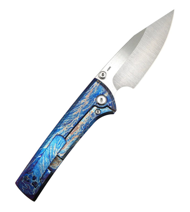 Custom Chaves Scapegoat Street Frame Lock Folding Knife Heat Antropic Ti Handles (3.50" Bohler M390) (Blue Lightning)