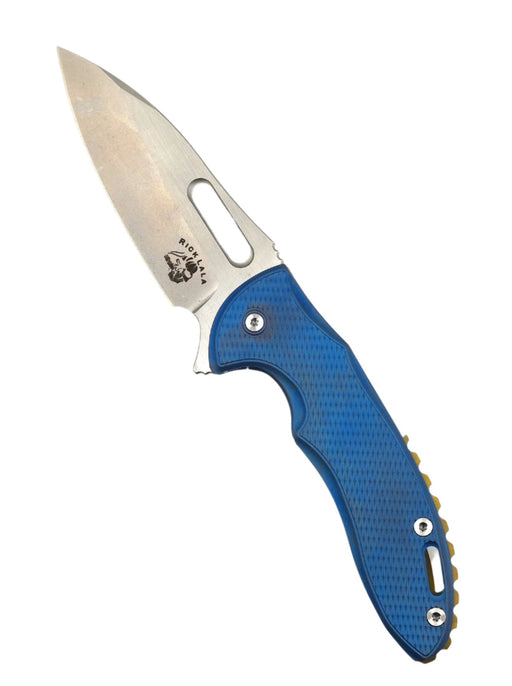 Custom Mechforce Rick Lala Collab Sentry Folding Knife Diamond Plate Titanium Handle M390 Blue and Gold Anodization