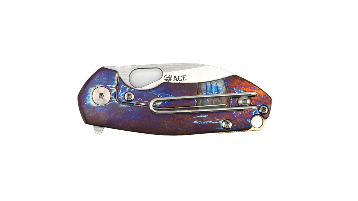 Custom GiantMouse ACE Riv Ti Framelock Heat Anodized Titanium Folding Knife