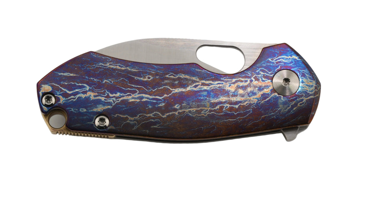 Custom GiantMouse ACE Riv Ti Framelock Single Side Heat Anodized Titanium Folding Knife