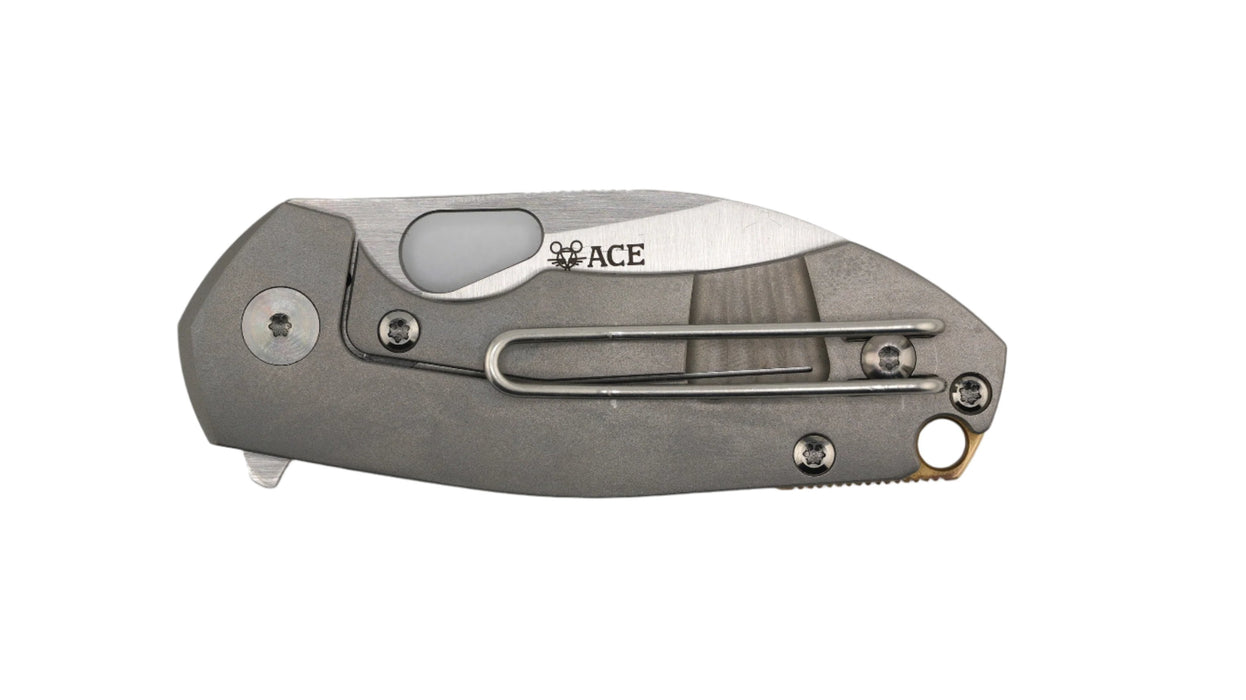 Custom GiantMouse ACE Riv Ti Framelock Single Side Heat Anodized Titanium Folding Knife