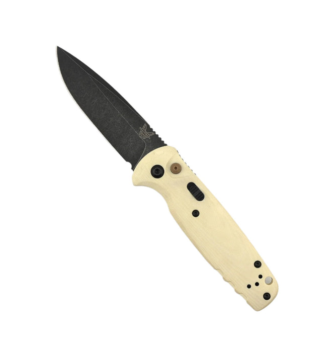 Benchmade 4300BK-03 CLA Auto Knife 3.4" MagnaCut Black DLC Battlewash Plain Blade Ivory G10 Handles