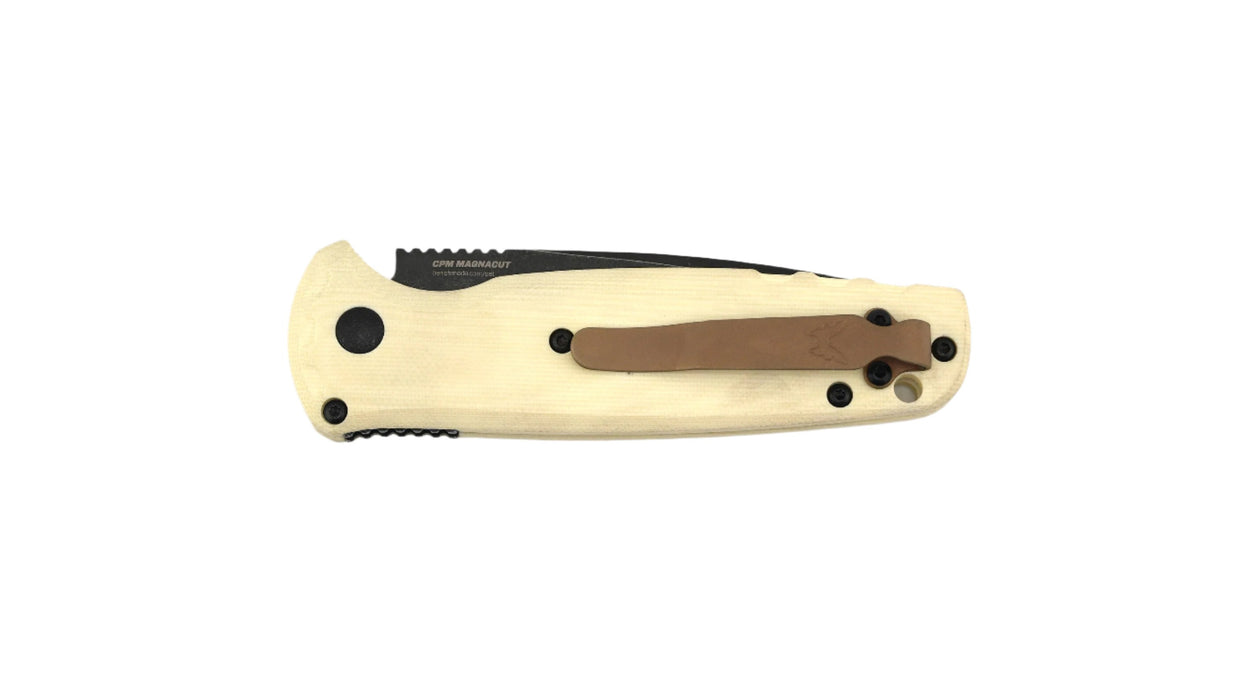 Benchmade 4300BK-03 CLA Auto Knife 3.4" MagnaCut Black DLC Battlewash Plain Blade Ivory G10 Handles