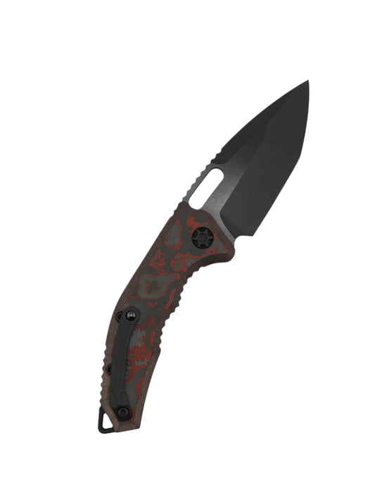 Heretic Knives Medusa Auto Folding Knife CPM-MagnaCut Black DLC Tanto Blade w/ Red Camo Carbon Handles