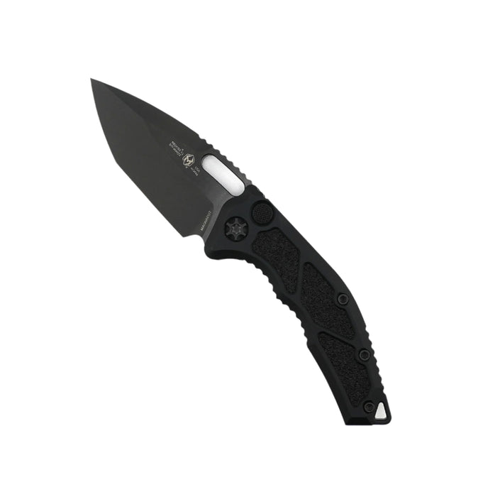 Heretic Knives Medusa Tactical Auto Folding Knife CPM-MagnaCut Black DLC Tanto Blade, Black Aluminum Handles with Black Traction Inlays