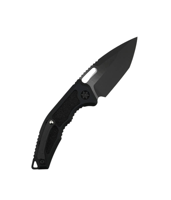 Heretic Knives Medusa Tactical Auto Folding Knife CPM-MagnaCut Black DLC Tanto Blade, Black Aluminum Handles with Black Traction Inlays