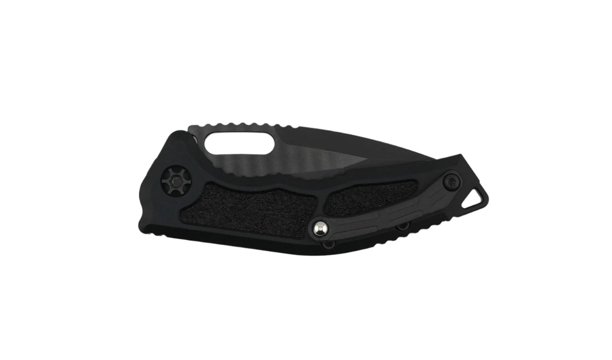 Heretic Knives Medusa Tactical Auto Folding Knife CPM-MagnaCut Black DLC Tanto Blade, Black Aluminum Handles with Black Traction Inlays