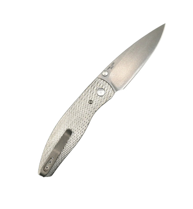 TRM Atom Liner Lock Lizard Skin Contoured 3D Titanium Scales Stonewashed 20CV