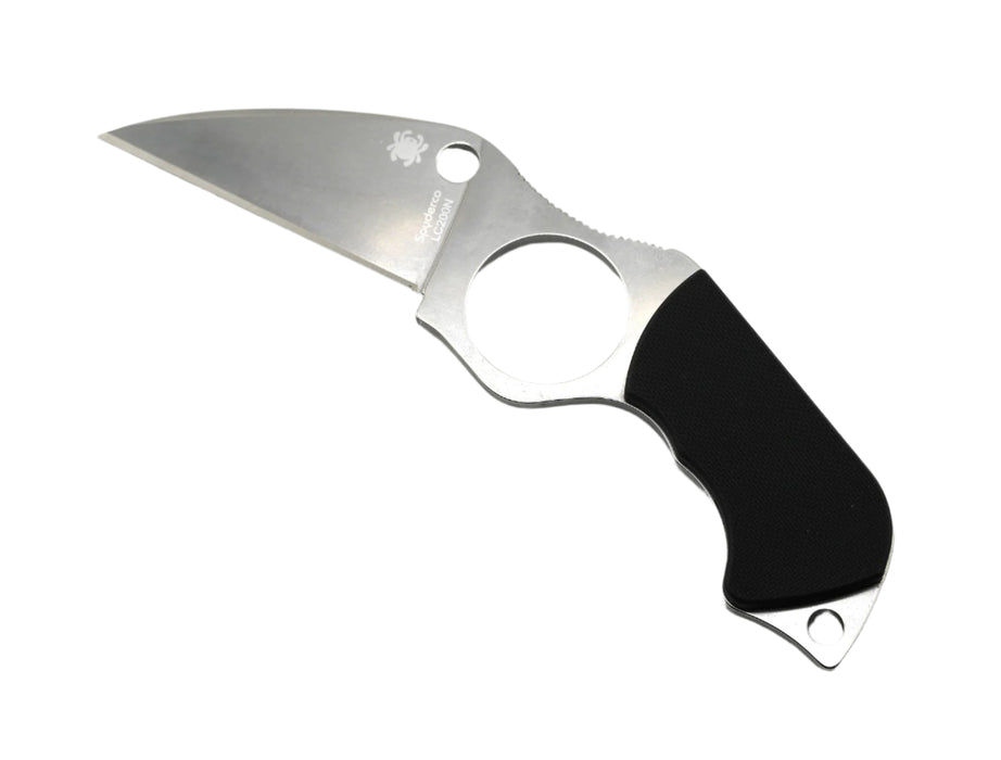 Spyderco Sal Glesser Swick 5 Large Hole Fixed Blade Neck Knife 2.73" LC200N Wharncliffe Plain Blade w/ Black G10 Handles, Boltaron Sheath with G-Clip, FB14P5