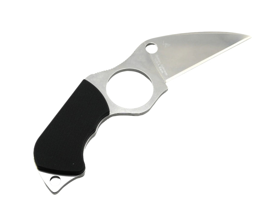 Spyderco Sal Glesser Swick 5 Large Hole Fixed Blade Neck Knife 2.73" LC200N Wharncliffe Plain Blade w/ Black G10 Handles, Boltaron Sheath with G-Clip, FB14P5