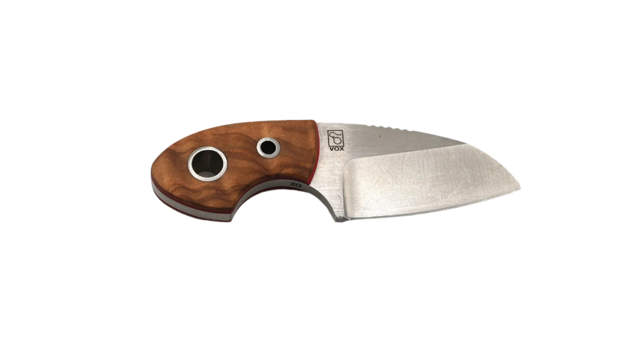 Boker Plus 02BO322 Vox Knives Gnome Fixed Neck Knife 2.17" Satin Sheepsfoot Blade w/ Olive Wood Handles with Red Liners 02BO322