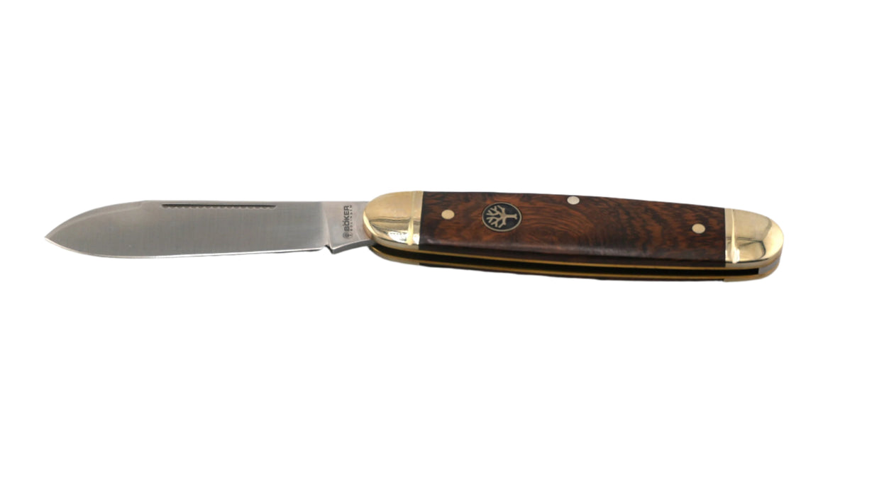 Boker Club Knife Gentleman Folding Knife Satin N690 Pen Blade w/ Desert Ironwood Handles with Nickel Silver Bolsters, Slipjoint 110909