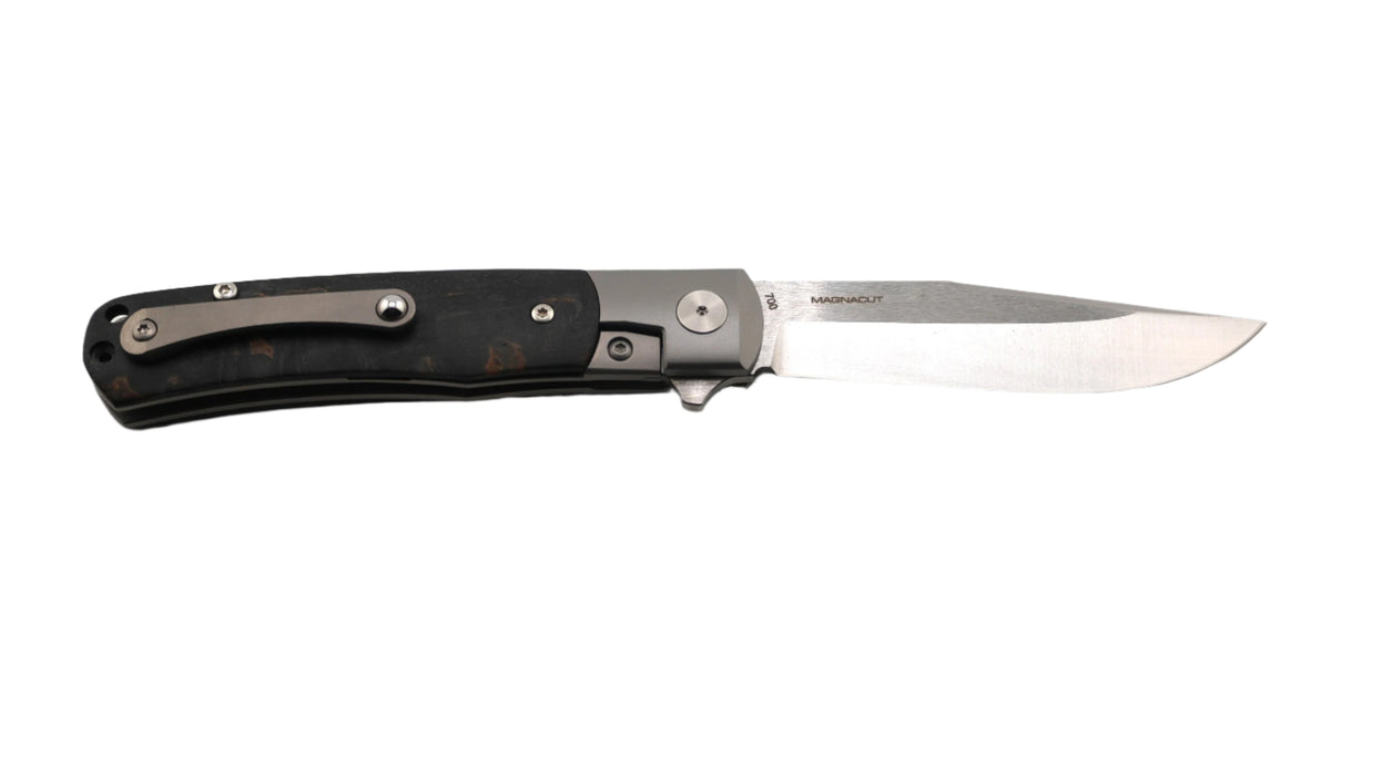 Boker TRPPR Flipper Knife CPM-MagnaCut Two-Tone Clip Point Blade w/ Curly Birch Wood Handles with Titanium Bolsters, Frame Lock 112098