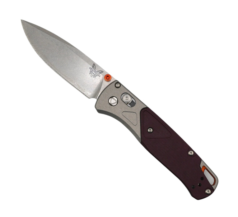 Benchmade 535-09 Bugout Folding Knife 3.24" S90V Stonewashed Drop Point Blade w/ Gray Aluminum Handles with Redstone Richlite Onlays - NORTH RIVER OUTDOORS