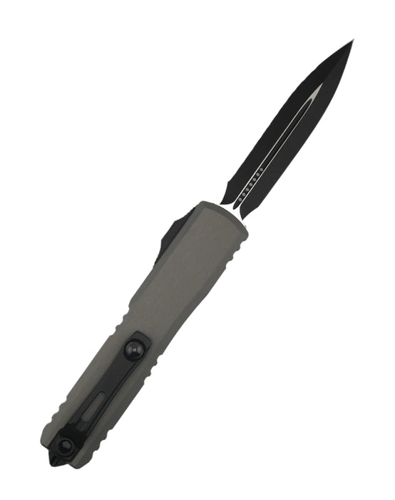 Microtech 1122-3NC Ultratech ZBP D/E Black Full Serration Blade w/ Natural Clear Aluminum Handles