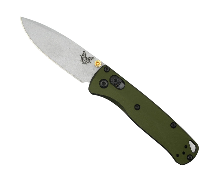 Benchmade 533SL-10 Seasonal Mini Bugout Folding Knife 2.82" S90V Crushed Silver Cerakote Plain Blade w/ Woodland Green Aluminum Handles