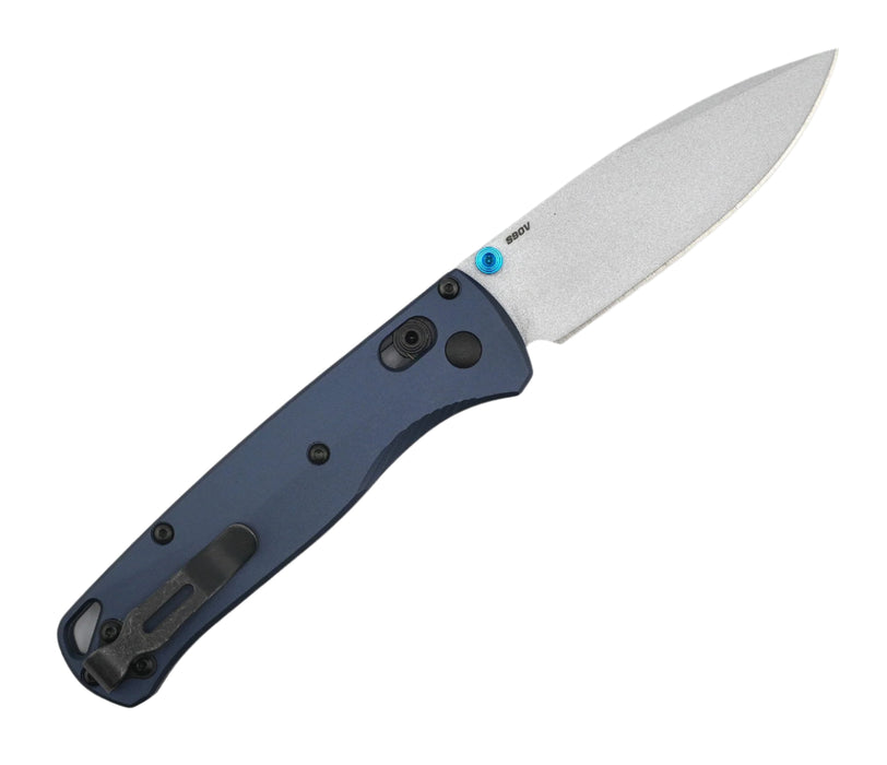 Benchmade 535SL-13 Seasonal Bugout Folding Knife 3.24" S90V Crushed Silver Cerakote Drop Point Blade w/ Crater Blue Aluminum Handles