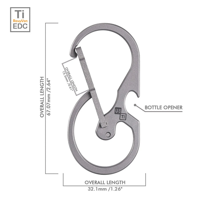 RovyVon U8 Sandblasted Titanium Carabiner, Quick-release Keychain Carabiner / Bottle Opener / Hand Tools