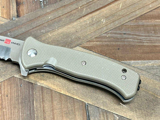 Al Mar Mini SERE 2020 Assisted Flipper Knife 3" 8Cr13MoV Satin Combo Talon Drop Point, Coyote Tan Handles