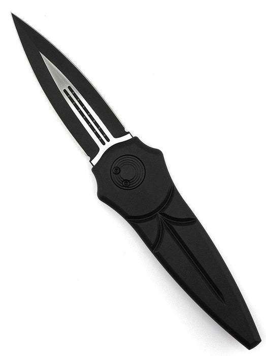 Asheville Steel Paragon Warlock-X Gen-2 Gravity Knife Black Handles Ti Clip Two Tone Black Blade (USA)