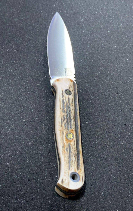 Bark River Bushcraft Scout Knife MagnaCut Elk Handles Black Liners Mosaic Pins (USA)