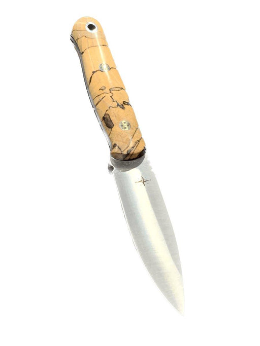 Bark River Bushcraft Scout Knife MagnaCut Natural Spalted Maple Burl Handles Black Liners Mosaic Pins (USA)