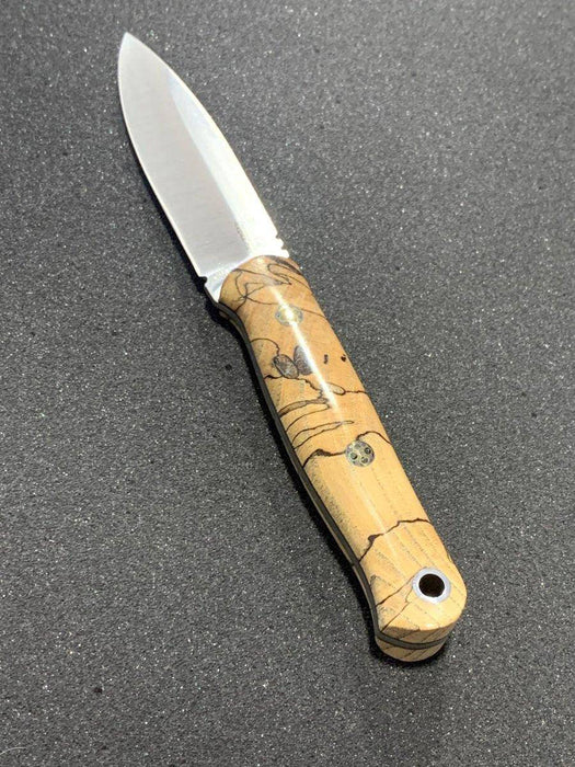 Bark River Bushcraft Scout Knife MagnaCut Natural Spalted Maple Burl Handles Black Liners Mosaic Pins (USA)