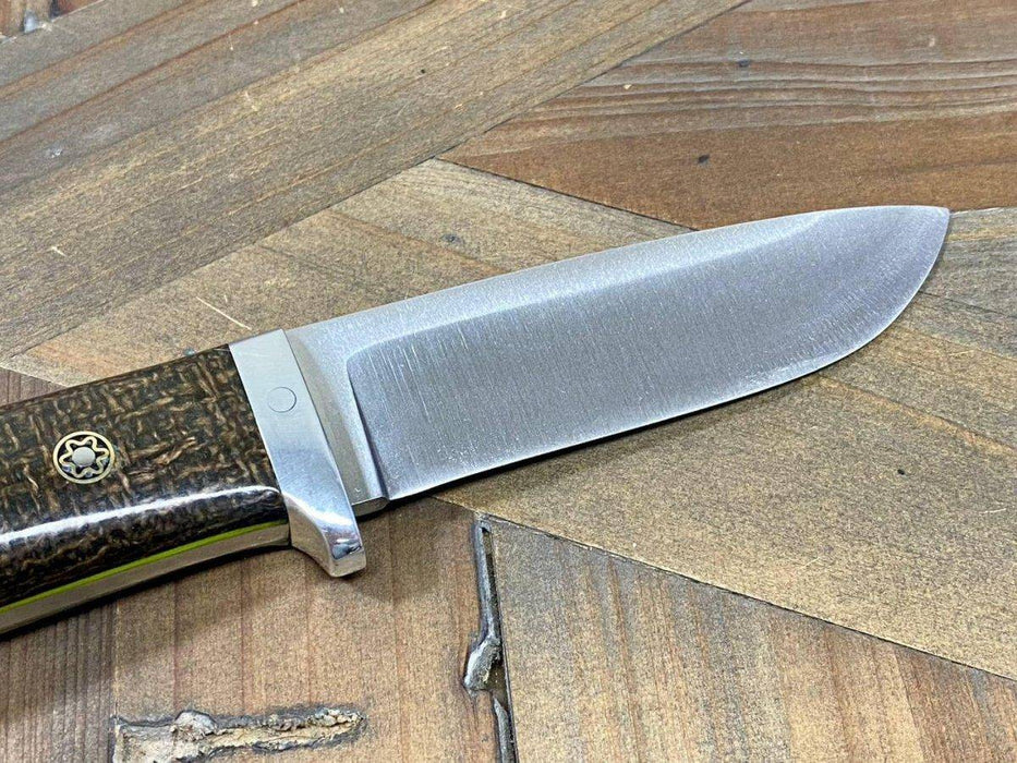 Bark River Classic Drop Point Hunter Knife S45VN OD Green Burlap Micarta Toxic Green Liners Mosaic Pins