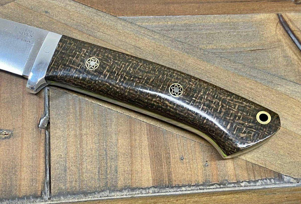 Bark River Classic Drop Point Hunter Knife S45VN OD Green Burlap Micarta Toxic Green Liners Mosaic Pins