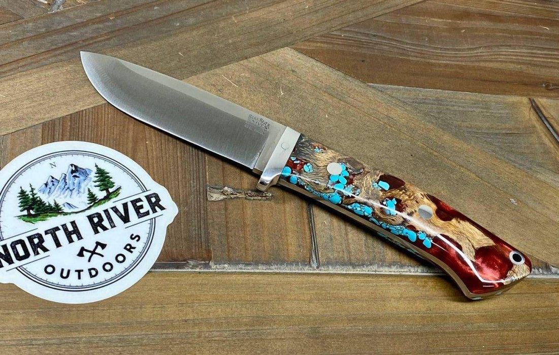 Bark River Classic Drop Point Hunter Knife S45VN Red Cholla Cactus with Turquoise