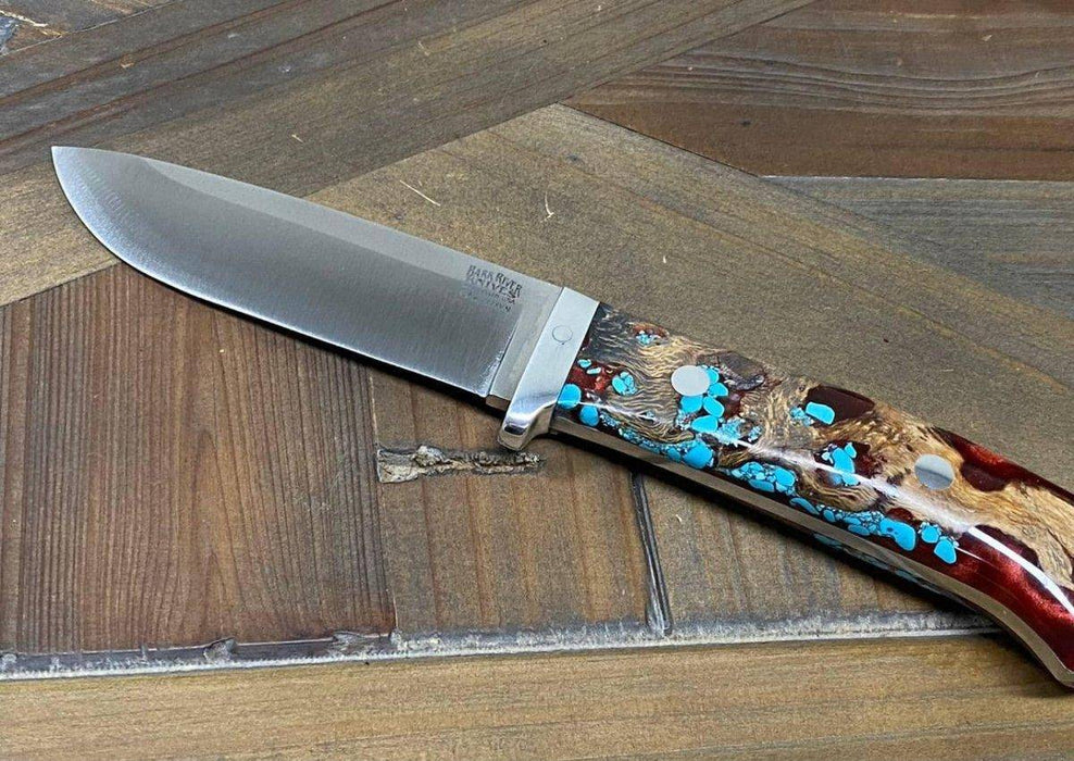 Bark River Classic Drop Point Hunter Knife S45VN Red Cholla Cactus with Turquoise