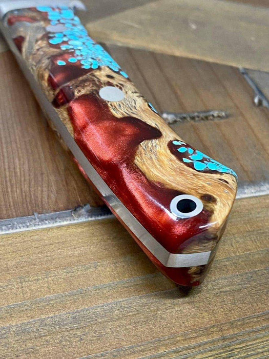 Bark River Classic Drop Point Hunter Knife S45VN Red Cholla Cactus with Turquoise