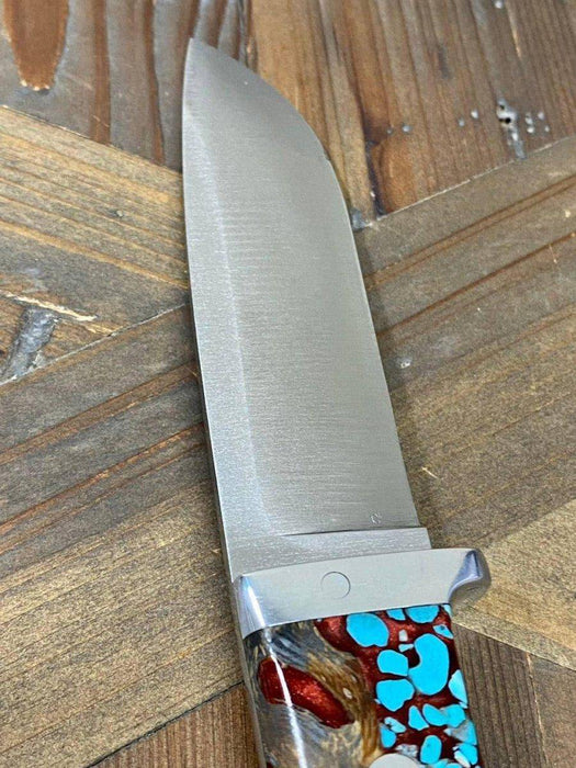 Bark River Classic Drop Point Hunter Knife S45VN Red Cholla Cactus with Turquoise