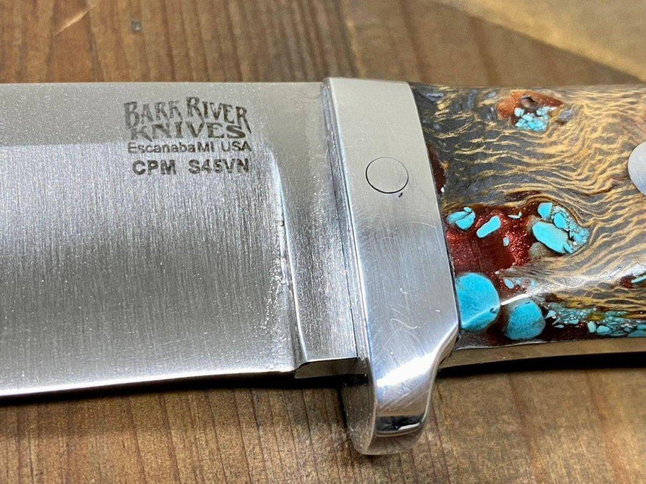 Bark River Classic Drop Point Hunter Knife S45VN Red Cholla Cactus with Turquoise