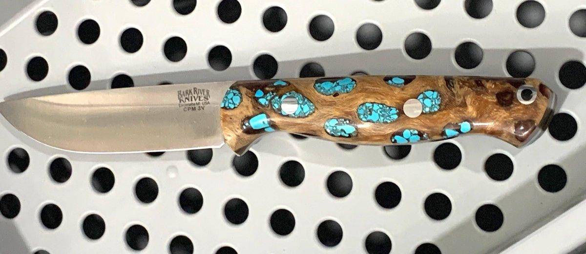 Bark River Gunny CPM 3V Knife Cholla Cactus w/ Turquoise - Gray Liners - Rampless #2