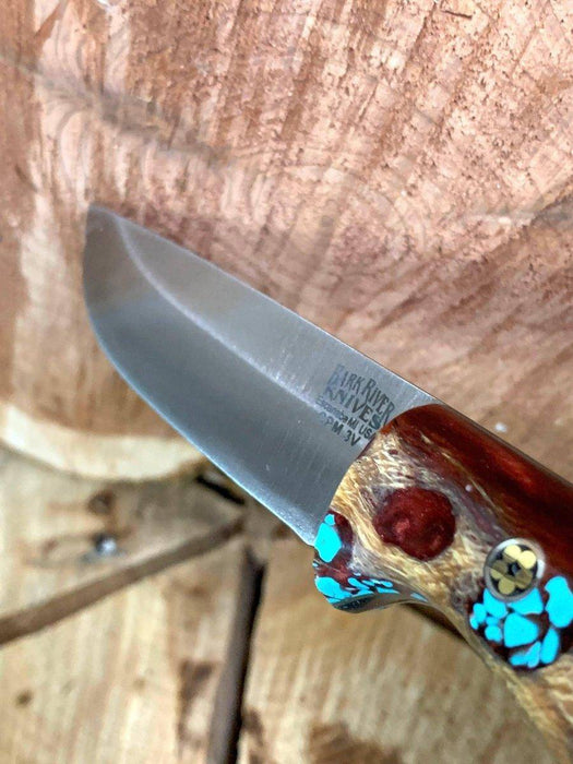 Bark River Gunny CPM 3V Knife - Red Cholla Cactus with Turquoise - Gray Liners - Rampless