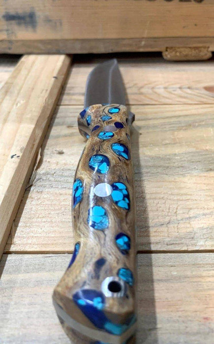 Bark River Gunny CPM 3V Knife w/ Blue Cholla Cactus - Turquoise