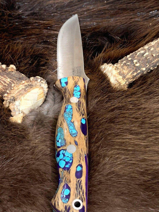 Bark River Gunny CPM 3V Knife w/ Blue Cholla Cactus - Turquoise