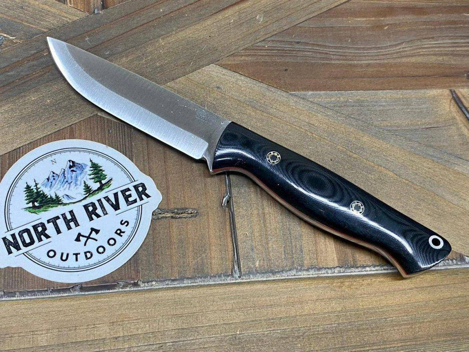 Bark River Gunny Scandi CPM 3V Black Linen Micarta, Red Liners, Mosaic Pins