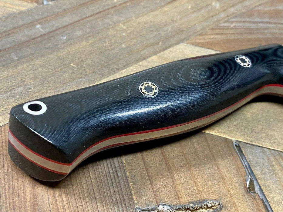 Bark River Gunny Scandi CPM 3V Black Linen Micarta, Red Liners, Mosaic Pins