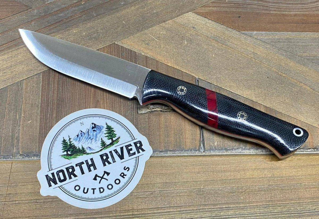 Bark River Gunny Scandi CPM 3V Black Micarta, Bloody Basin Spacer, Red Liners, Mosaic Pins