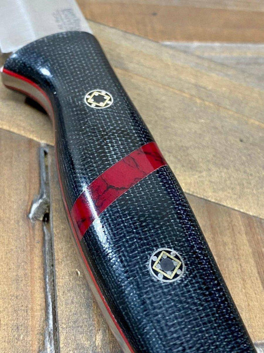 Bark River Gunny Scandi CPM 3V Black Micarta, Bloody Basin Spacer, Red Liners, Mosaic Pins