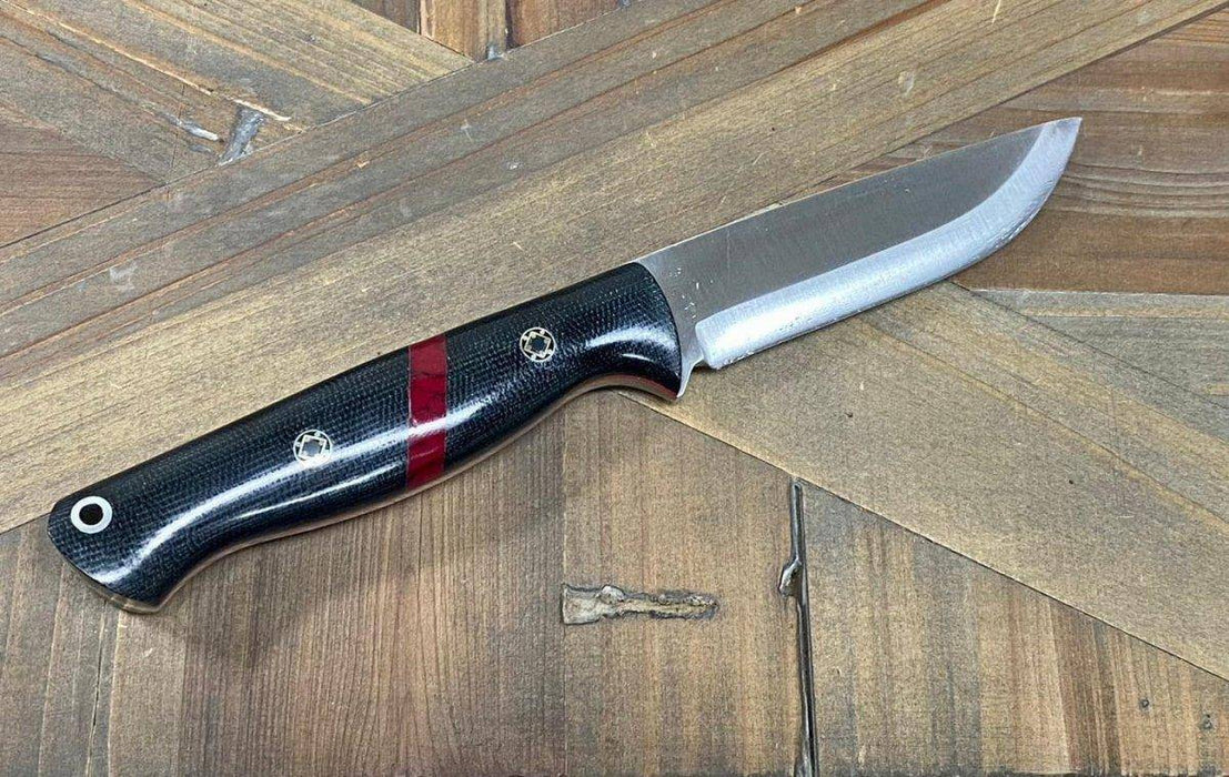 Bark River Gunny Scandi CPM 3V Black Micarta, Bloody Basin Spacer, Red Liners, Mosaic Pins